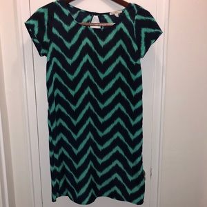 Navy and green chevron stripe mini dress